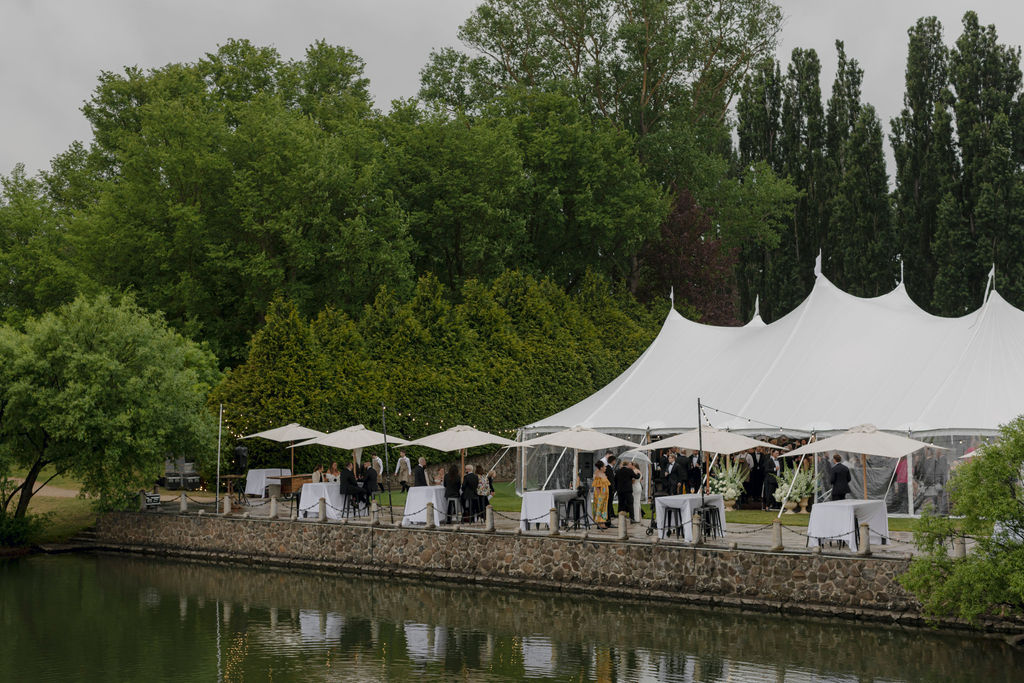 Outdoor marquee wedding with guests in Australia