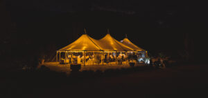 Night-time marquee setup by Katalane in Australia
